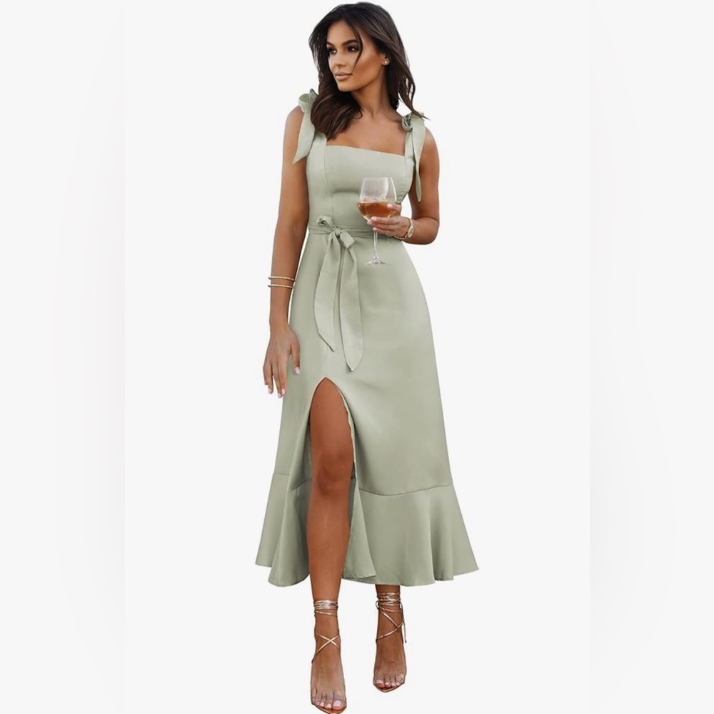 Womens Satin Tie-up Square Neck Dress for Women